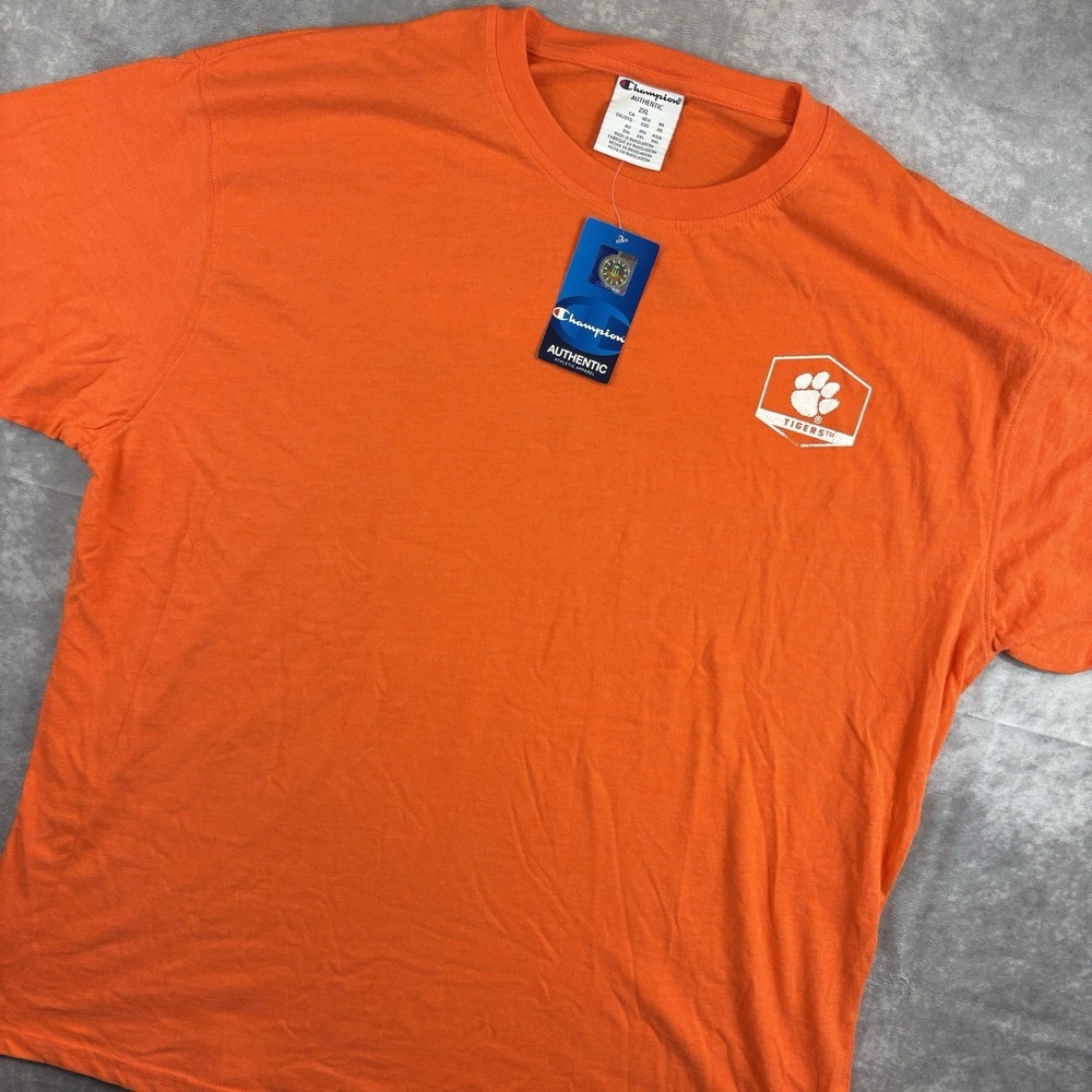 Clemson Tigers Champion Shirt Mens 2XL Orange Back Logo Spell Out NEW